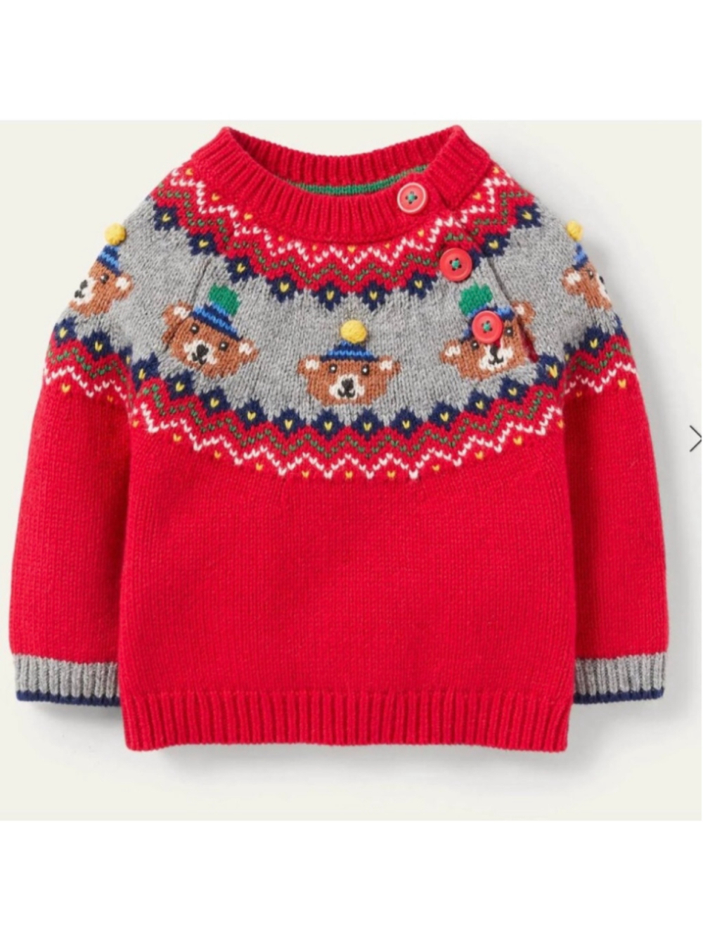 Baby Boden Penguin Fair Isle Sweater, Red/Grey, 12 Months